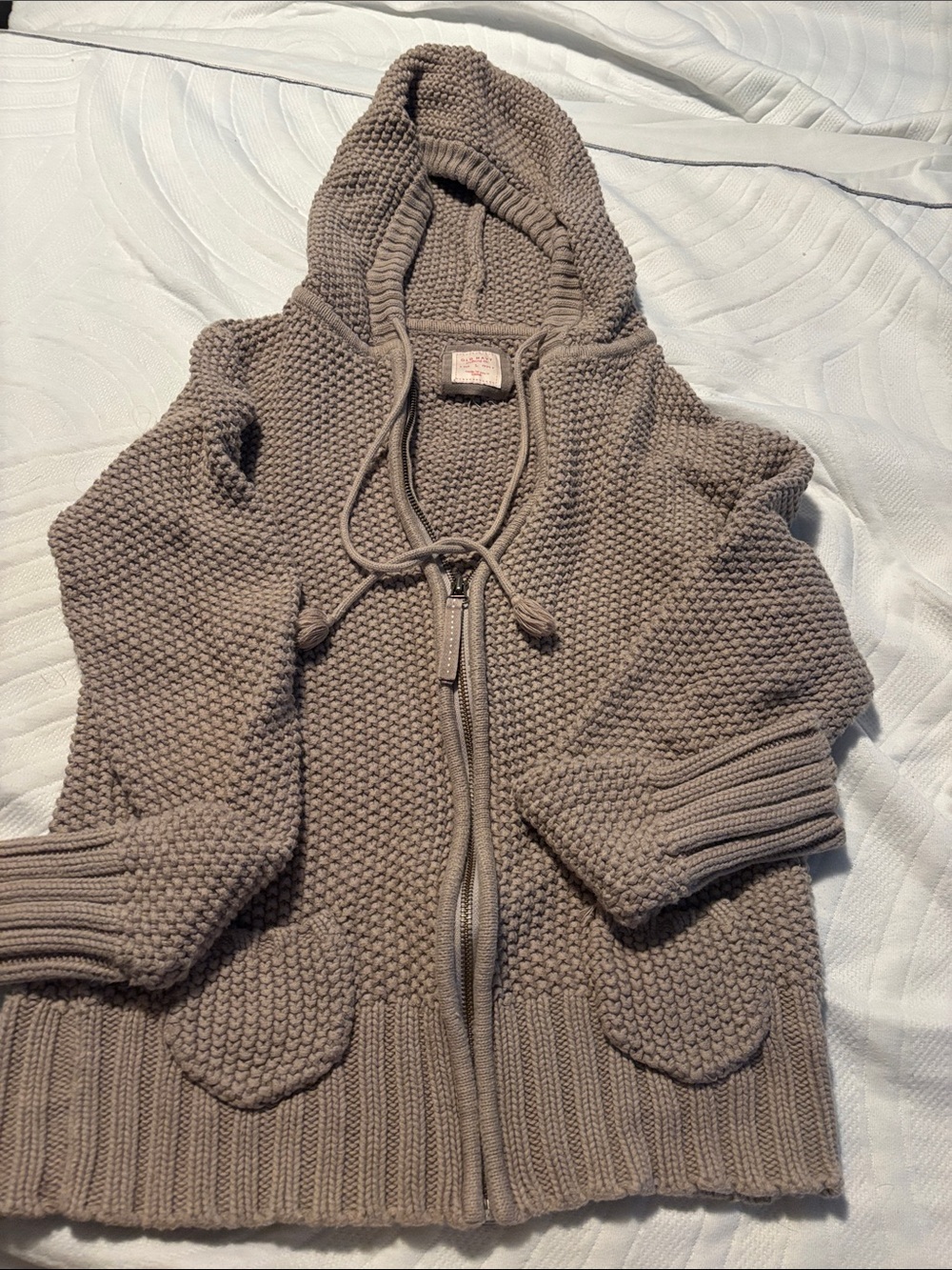 Old Navy Taupe Hooded Knit Zip-Up Sweater